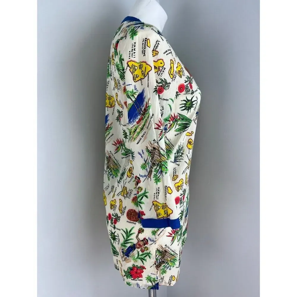 J.Crew Hawaiian Print Cotton Tunic Top Cover Up XS Tropical Beach Pineapple